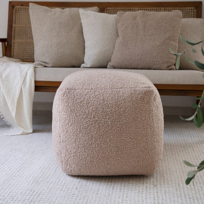 18" Beige Polyester Cube Outdoor Pouf Ottoman HomeRoots