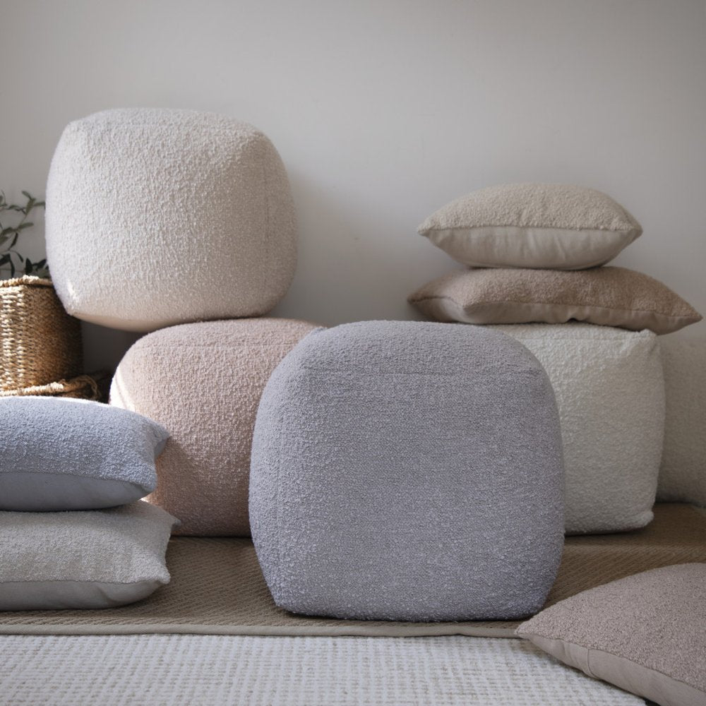 18" Beige Polyester Cube Outdoor Pouf Ottoman HomeRoots