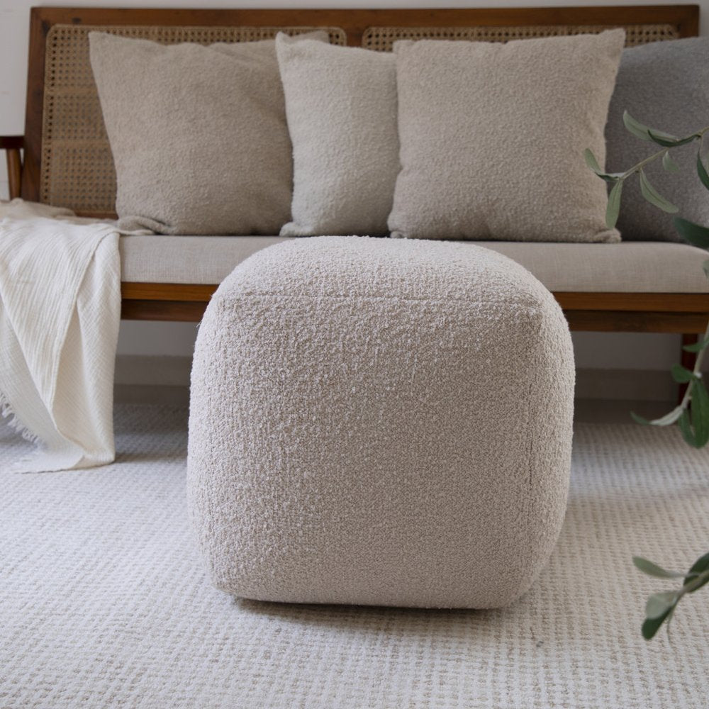 18" Beige Polyester Cube Outdoor Pouf Ottoman HomeRoots