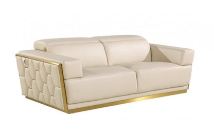 89" Beige And Gold Leather Sofa HomeRoots
