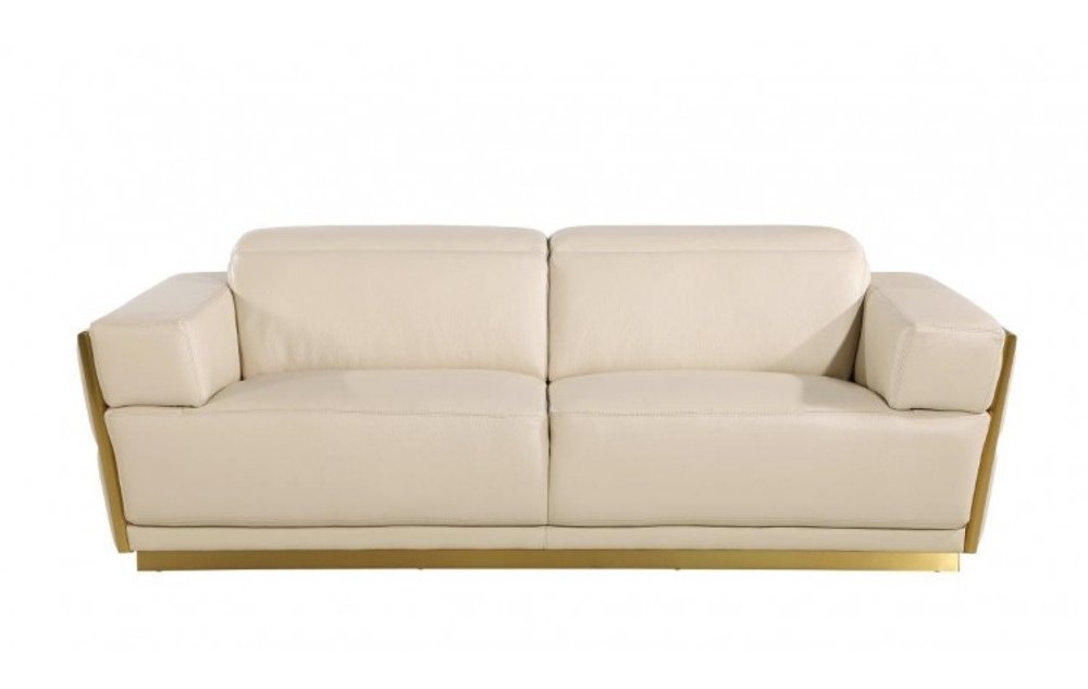 89" Beige And Gold Leather Sofa HomeRoots