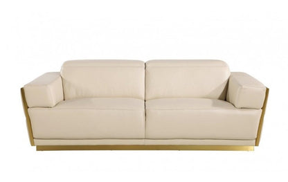 89" Beige And Gold Leather Sofa HomeRoots