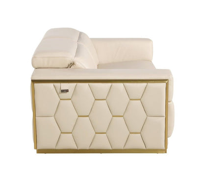 89" Beige And Gold Leather Sofa HomeRoots