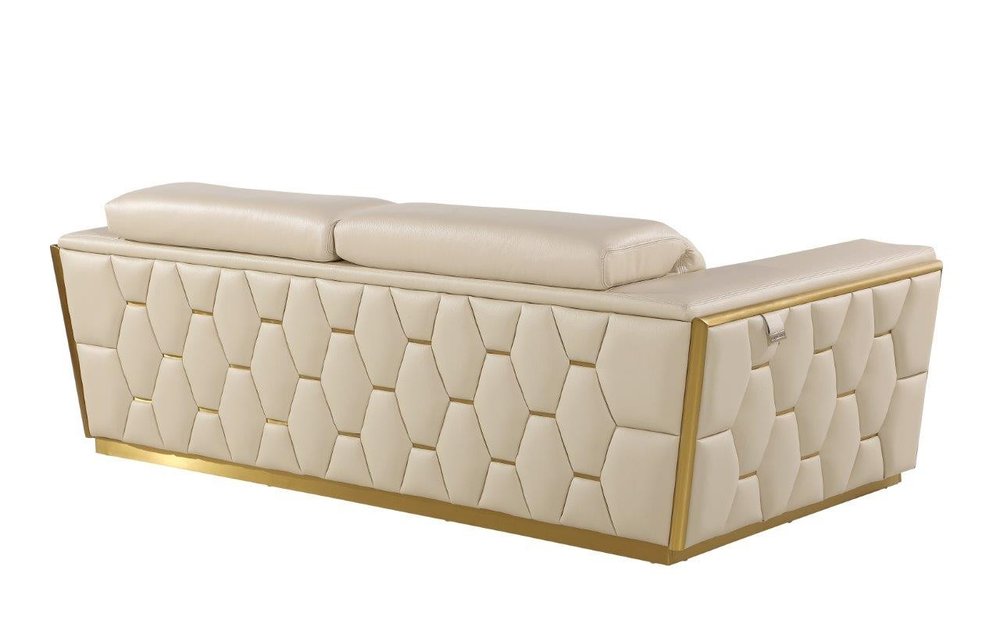 89" Beige And Gold Leather Sofa HomeRoots