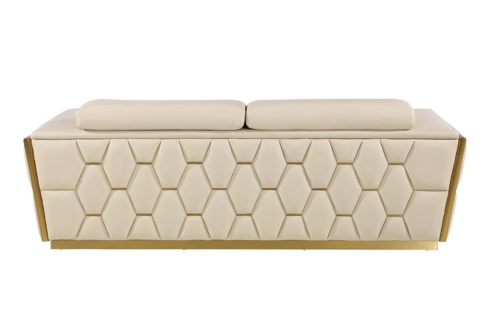 89" Beige And Gold Leather Sofa HomeRoots