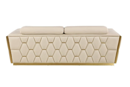 89" Beige And Gold Leather Sofa HomeRoots