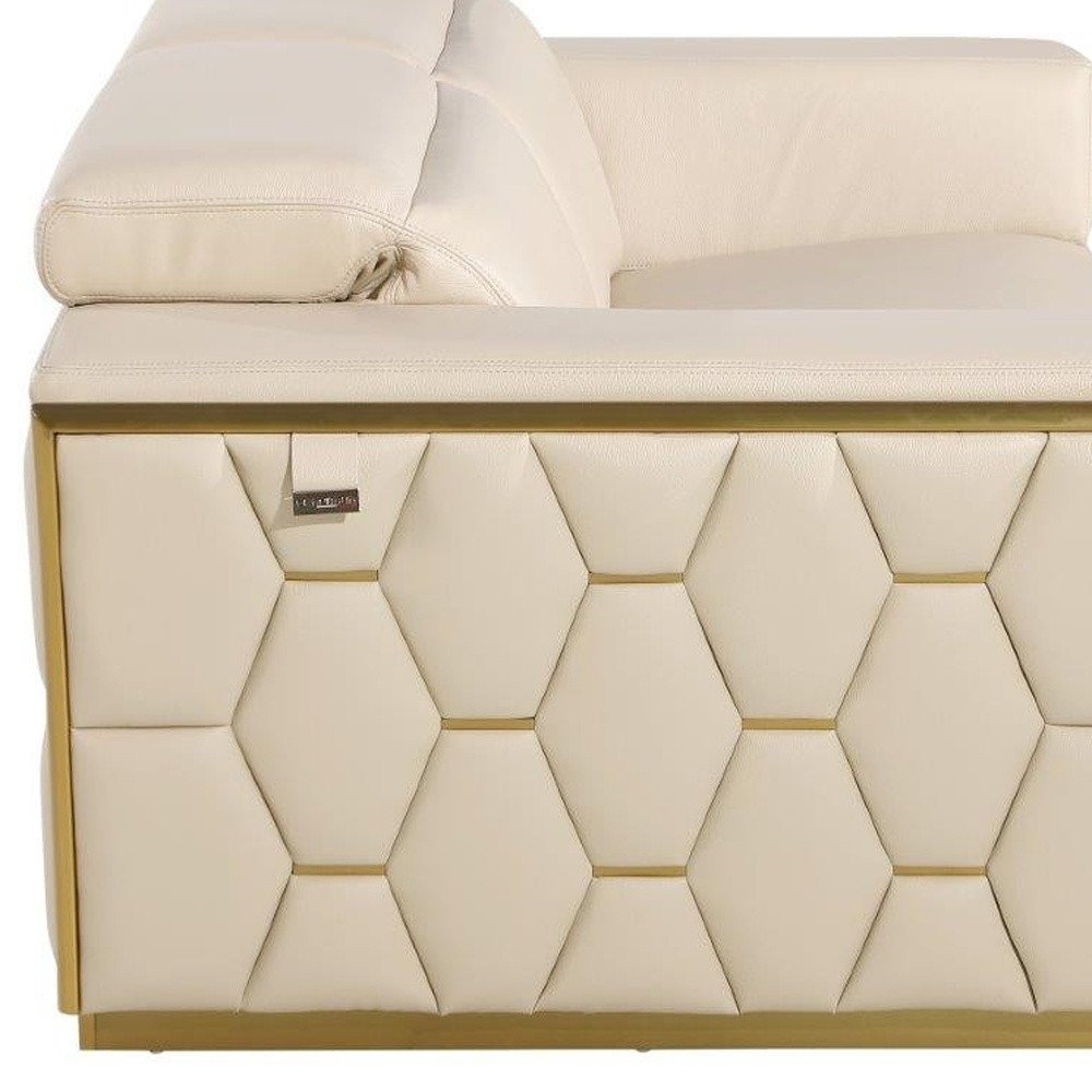 89" Beige And Gold Leather Sofa HomeRoots
