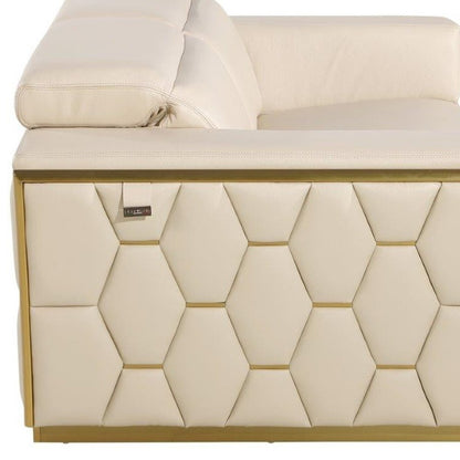 89" Beige And Gold Leather Sofa HomeRoots