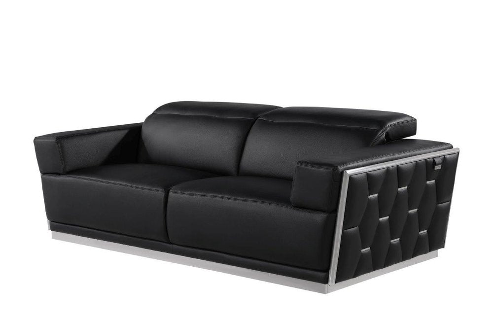 89" Black And Silver Leather Sofa HomeRoots