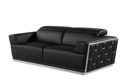 89" Black And Silver Leather Sofa HomeRoots