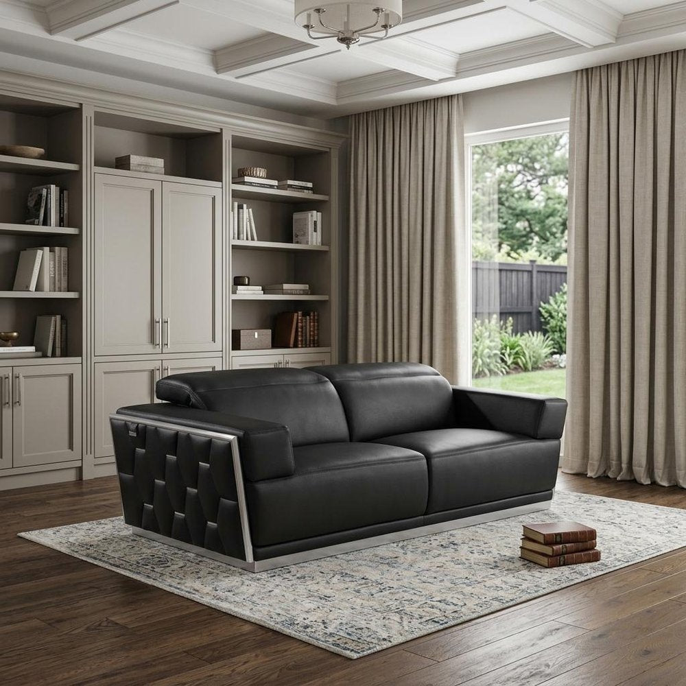89" Black And Silver Leather Sofa HomeRoots