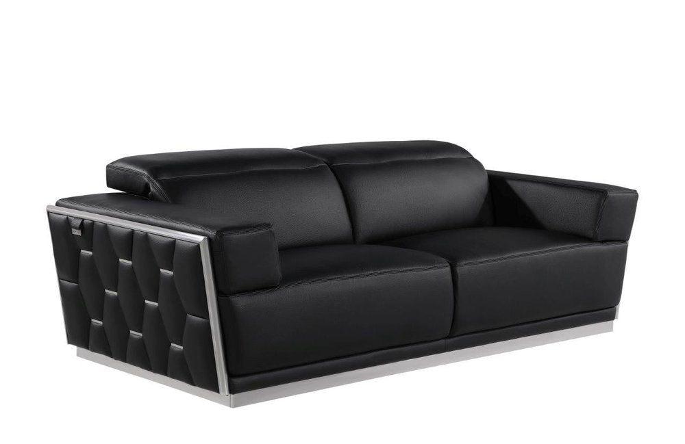 89" Black And Silver Leather Sofa HomeRoots