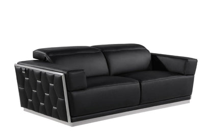 89" Black And Silver Leather Sofa HomeRoots