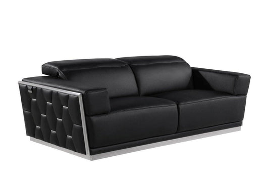 89" Black And Silver Leather Sofa HomeRoots