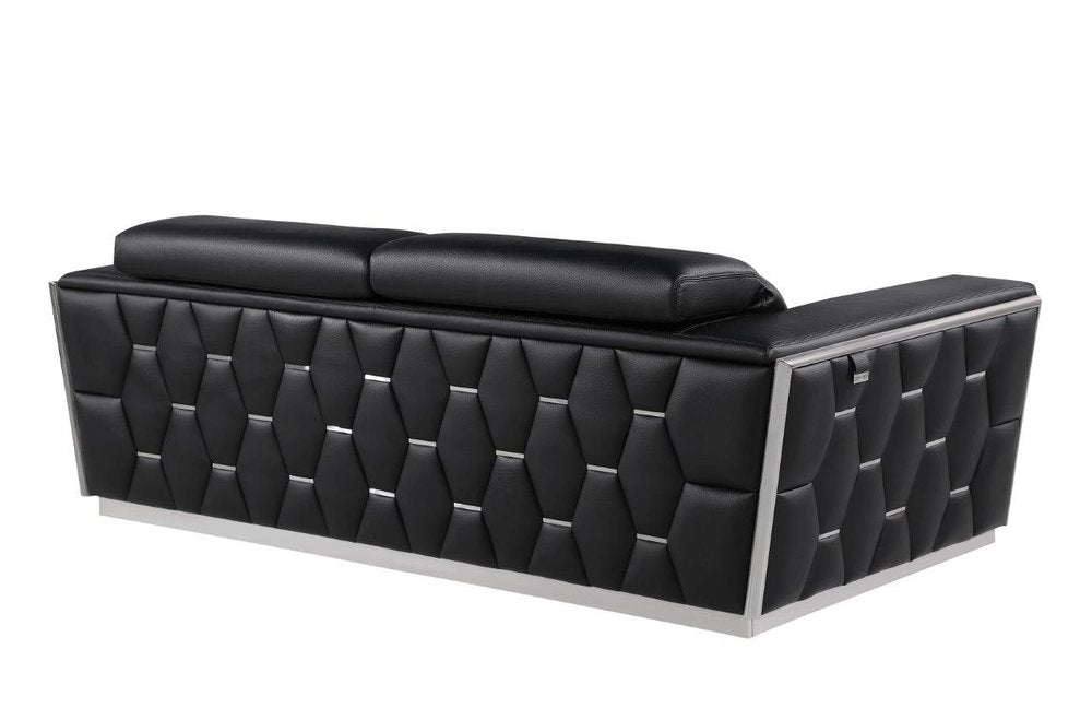 89" Black And Silver Leather Sofa HomeRoots