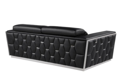 89" Black And Silver Leather Sofa HomeRoots