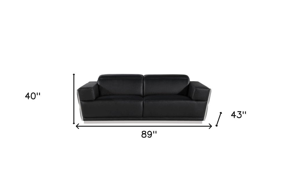 89" Black And Silver Leather Sofa HomeRoots