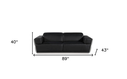 89" Black And Silver Leather Sofa HomeRoots