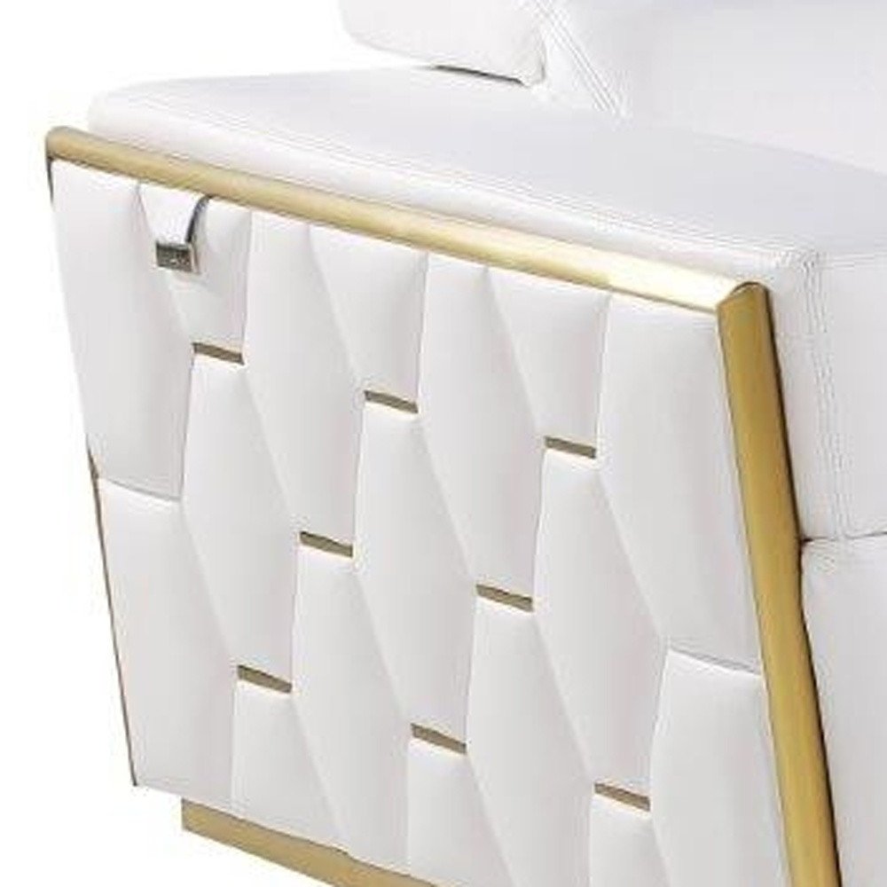 89" White And Silver Leather Sofa HomeRoots