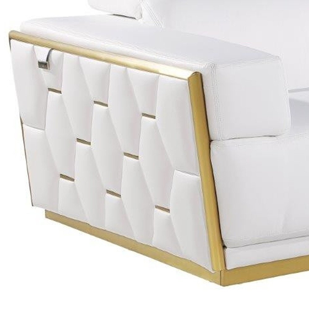 89" White And Silver Leather Sofa HomeRoots