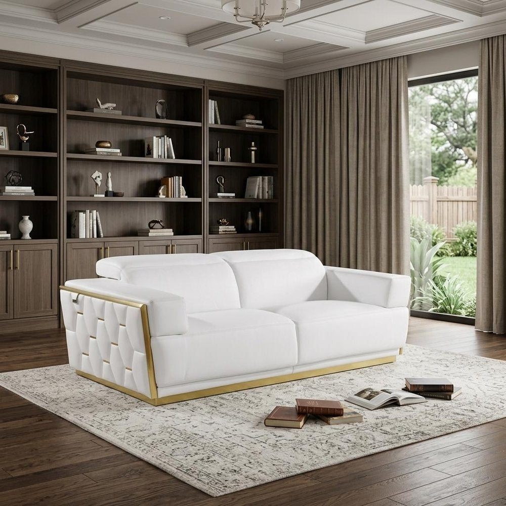 89" White And Silver Leather Sofa HomeRoots