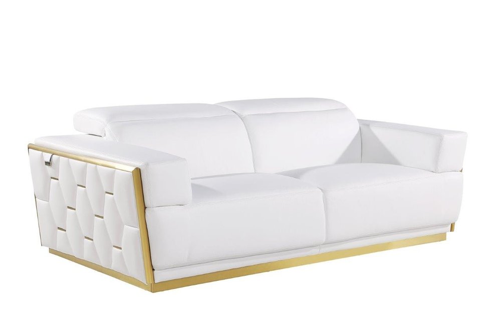 89" White And Silver Leather Sofa HomeRoots