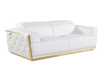 89" White And Silver Leather Sofa HomeRoots