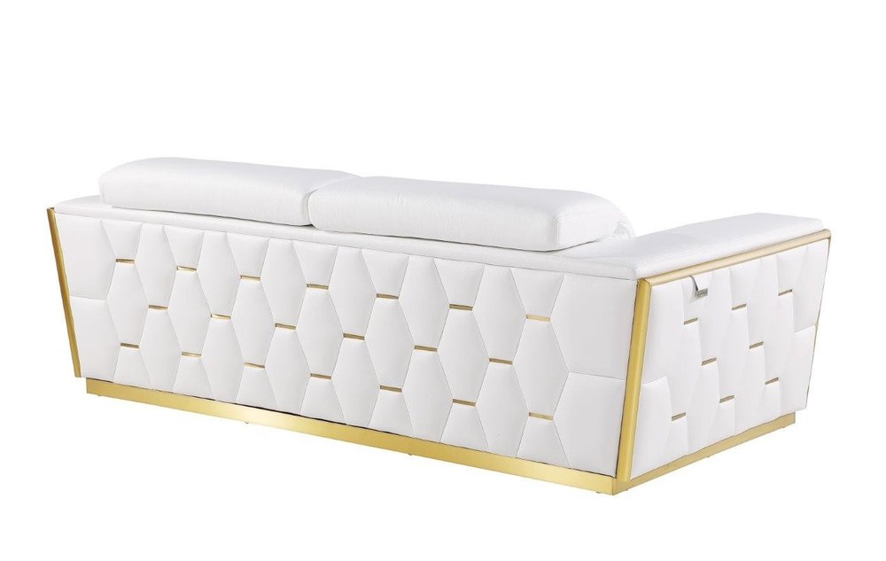 89" White And Silver Leather Sofa HomeRoots