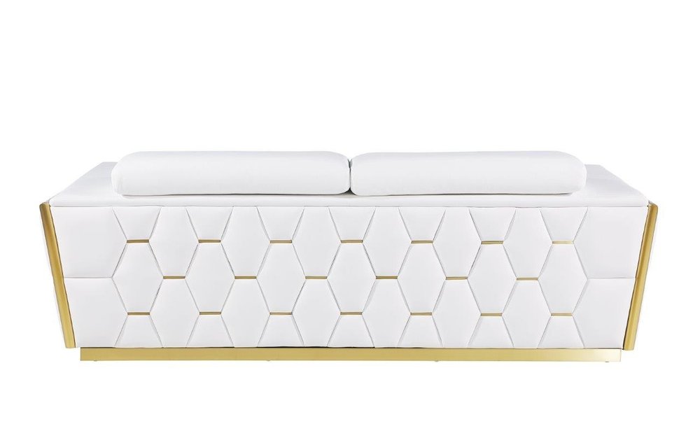 89" White And Silver Leather Sofa HomeRoots