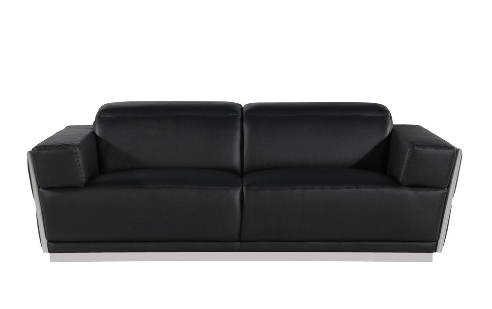 Three Piece Black Italian Leather Six Person Seating Set — view 4