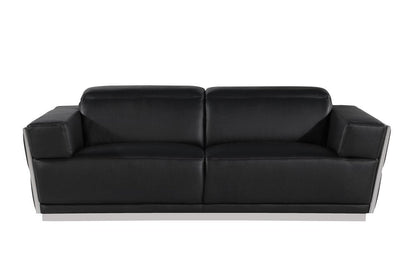 Three Piece Black Italian Leather Six Person Seating Set