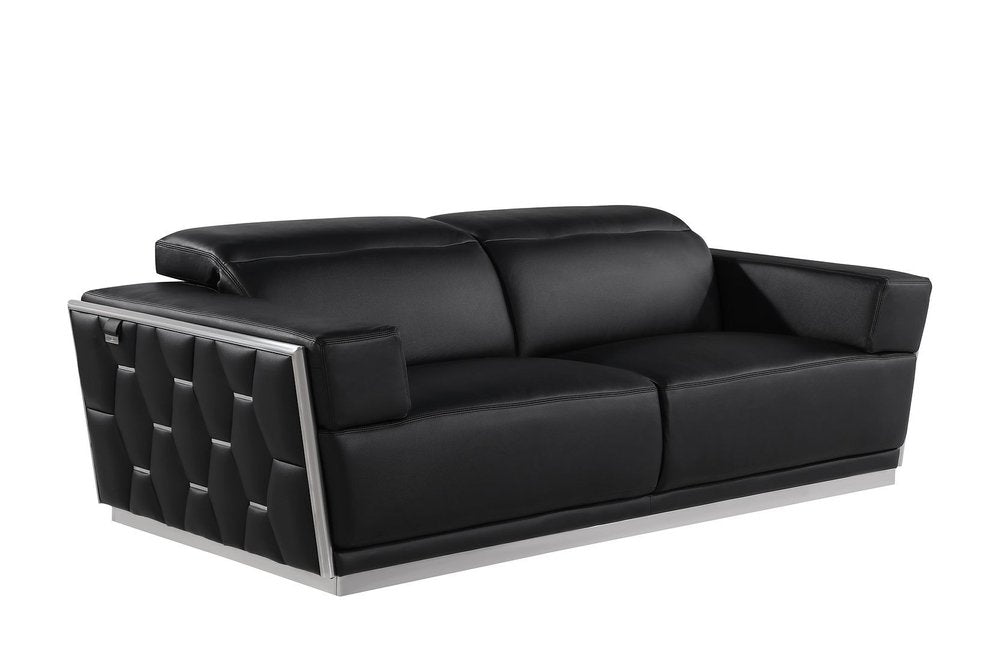 Three Piece Black Italian Leather Six Person Seating Set — view 5