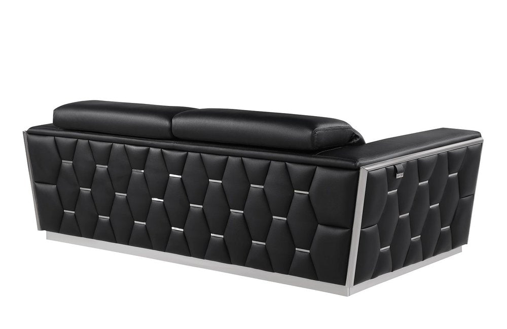 Three Piece Black Italian Leather Six Person Seating Set — view 6
