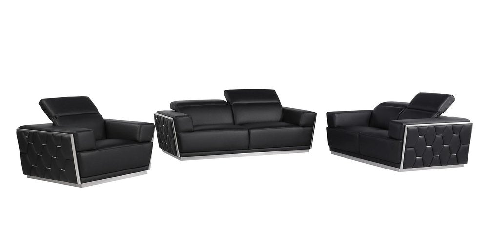 Three Piece Black Italian Leather Six Person Seating Set — view 9