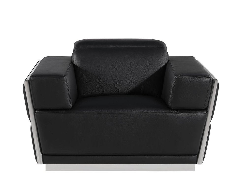Three Piece Black Italian Leather Six Person Seating Set — view 11