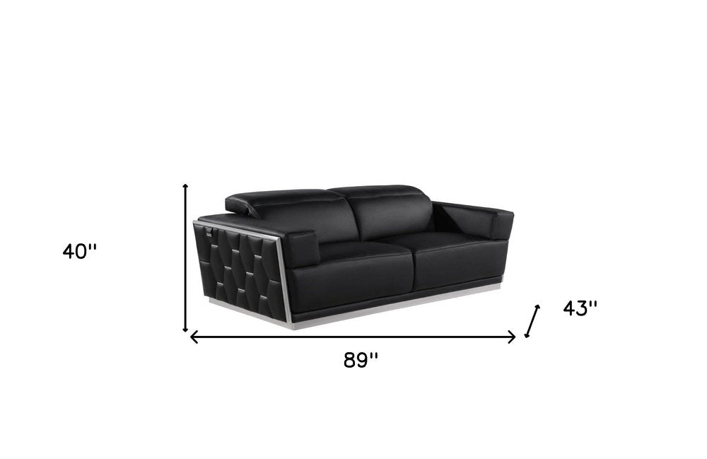 Three Piece Black Italian Leather Six Person Seating Set — view 1