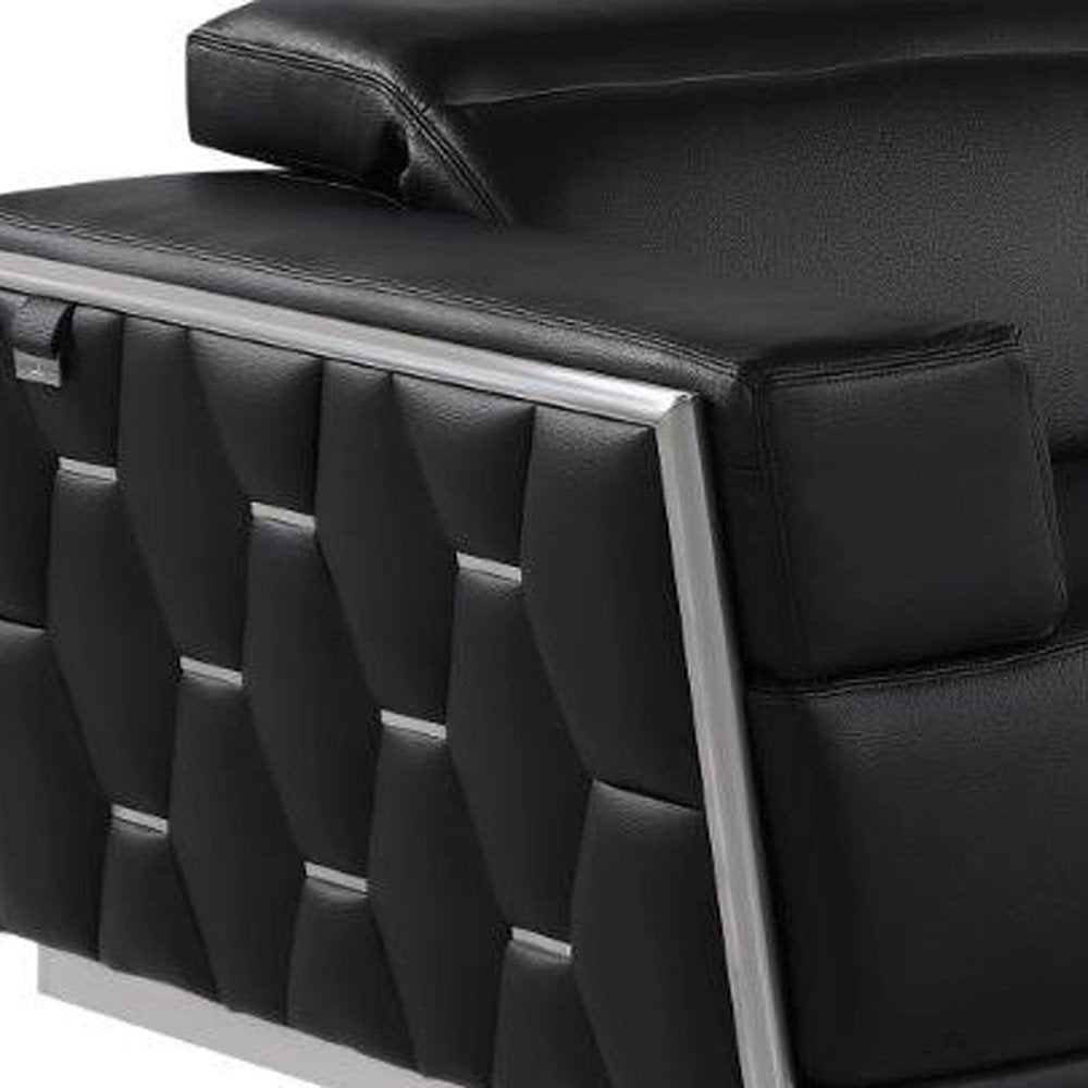 Three Piece Black Italian Leather Six Person Seating Set — view 2