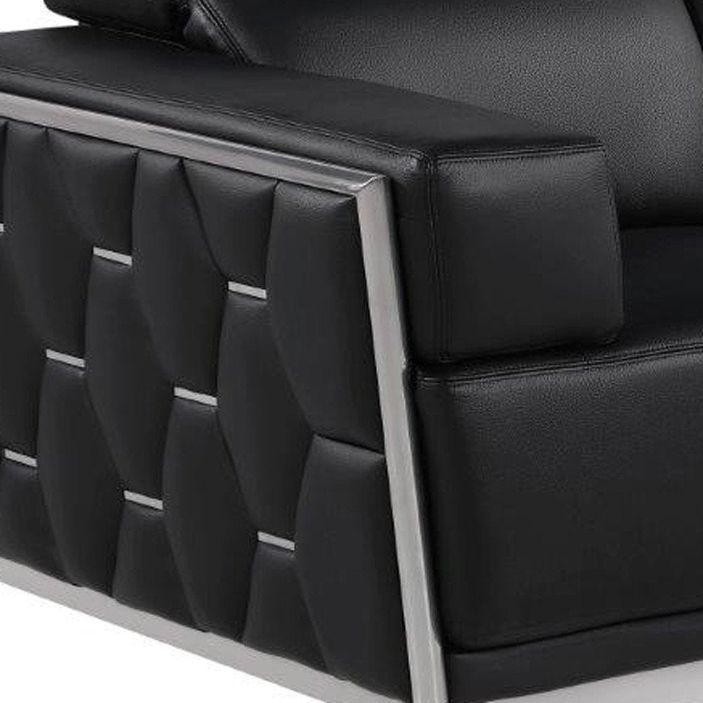 70" Black And Silver Italian Leather Loveseat HomeRoots