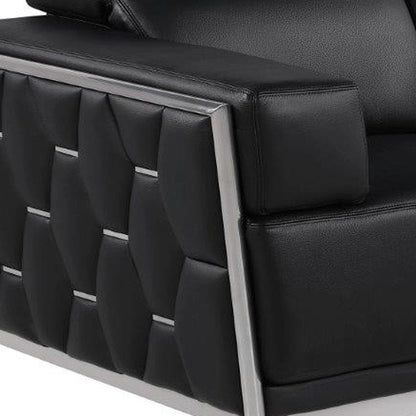 70" Black And Silver Italian Leather Loveseat HomeRoots
