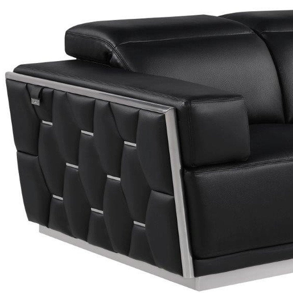 70" Black And Silver Italian Leather Loveseat HomeRoots