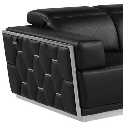 70" Black And Silver Italian Leather Loveseat HomeRoots