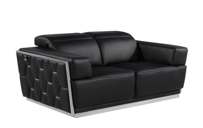 70" Black And Silver Italian Leather Loveseat HomeRoots