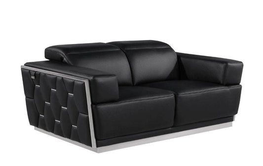 70" Black And Silver Italian Leather Loveseat HomeRoots