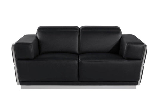 70" Black And Silver Italian Leather Loveseat HomeRoots