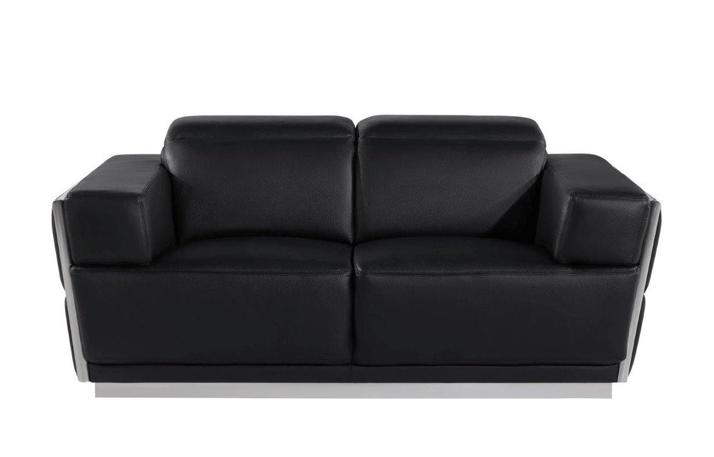 70" Black And Silver Italian Leather Loveseat HomeRoots