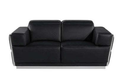 70" Black And Silver Italian Leather Loveseat HomeRoots