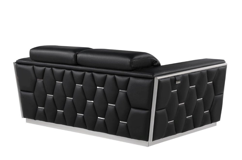 70" Black And Silver Italian Leather Loveseat HomeRoots