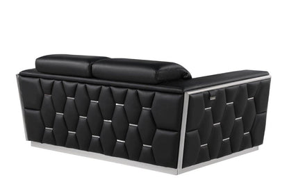 70" Black And Silver Italian Leather Loveseat HomeRoots
