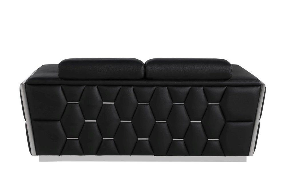 70" Black And Silver Italian Leather Loveseat HomeRoots