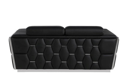 70" Black And Silver Italian Leather Loveseat HomeRoots